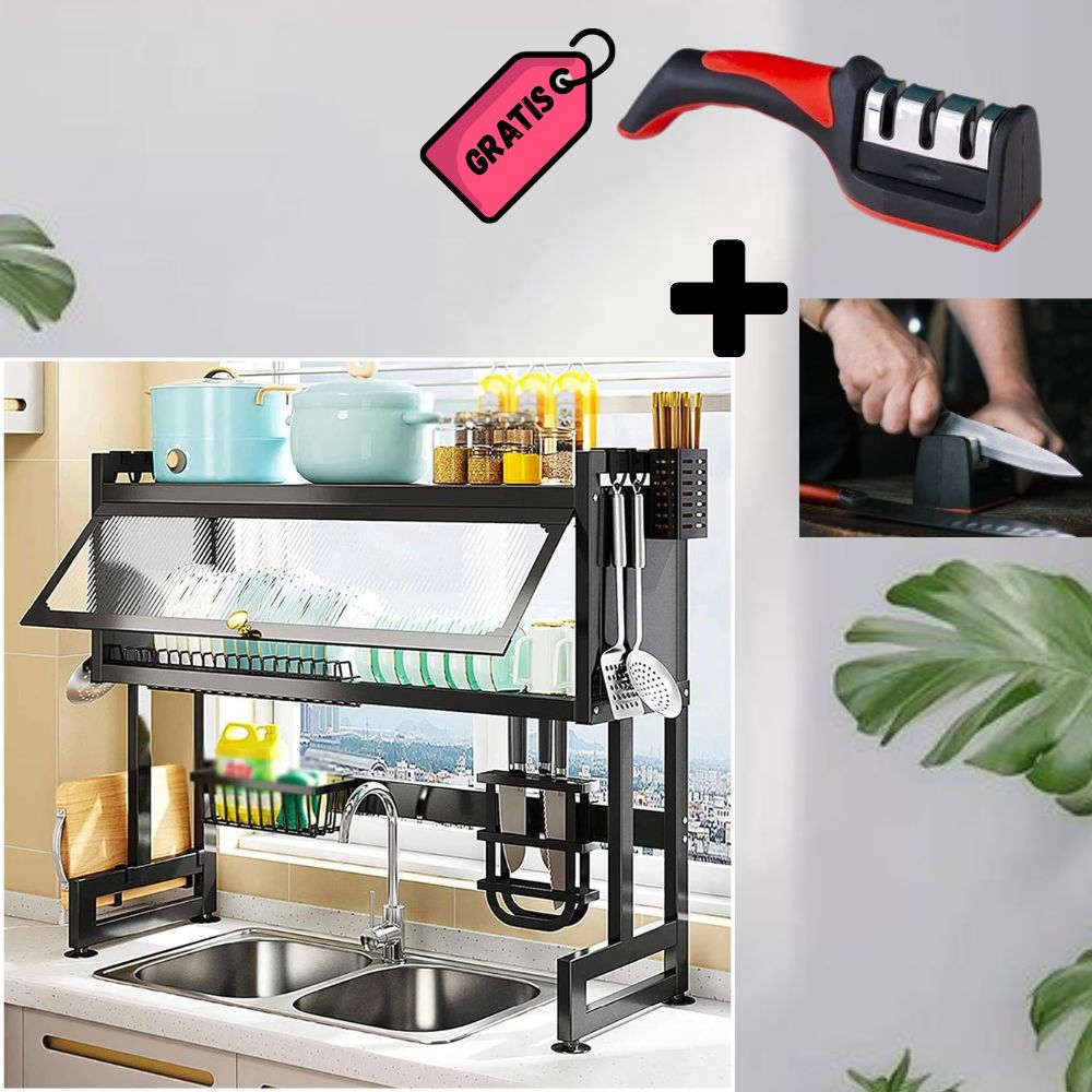ESCURRIDOR DE PLATOS CON TAPA + AFILADOR DE CUCHILLOS